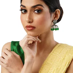 Anouk Brass-Plated Stone-Studded & Beaded Dome Shaped Jhumkas-picture-18