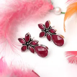 Ozanoo Silver Plated Floral Stud Earrings-picture-48