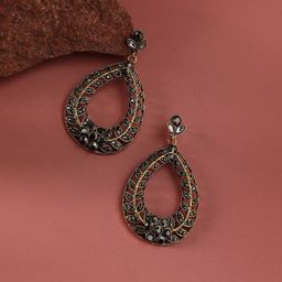 SOHI Gold-Plated Stone Studded Contemporary Drop Earrings-picture-33