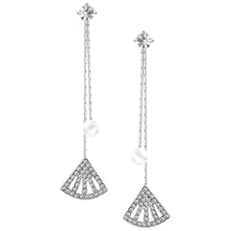 VIEN Silver-Plated Contemporary Cubic Zirconia Studded Tasselled Drop Earrings-picture-27