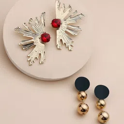 SOHI Set Of 2 Gold Plated Contemporary Drop Earrings-picture-34