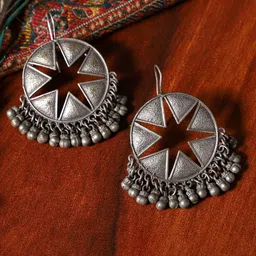 VENI 92.5 Silver Plated Oxidised Drop Earrings-image-5
