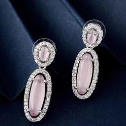 ATIBELLE Silver-Plated Cubic Zirconia Contemporary Drop Earrings-picture-33