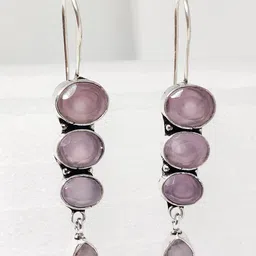 EL REGALO Pink & Silver-Toned Drop Earrings-image-34