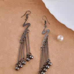 VOJ Rhodium-Plated Peacock Shaped Drop Earrings image 2