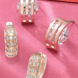 Zaveri Pearls Set of 2 Rose Gold-Plated Earrings image 1