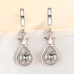 MYKI Silver-Plated CZ Studded Contemporary Drop Earrings image 1