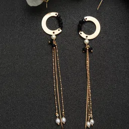 Madame Gold-Plated & Black Contemporary Drop Earrings-picture-41