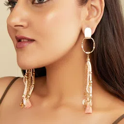 Rubans Voguish Gold-Plated & Pink Contemporary Drop Earrings-picture-18