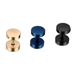 KARISHMA KREATIONS Men Set Of 3 Stainless Steel Circular Studs Earrings-picture-21