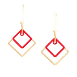 Mali Fionna Gold-Toned & Red Geometric Drop Earrings-picture-29