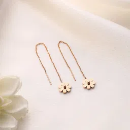 Yellow Chimes Stainless Steel Rose Gold-Plated Floral Threader Drop Earrings-picture-22