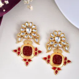 Silvermerc Designs Gold Pleated Kundan Contemporary Drop Earrings-picture-14