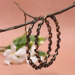 Madame Gold-Plated & Black Contemporary Hoop Earrings-picture-45
