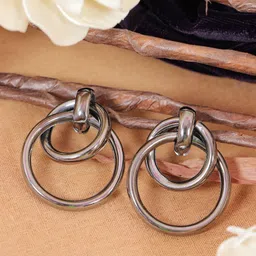 Crunchy Fashion Silver-Toned Contemporary Hoop Earrings image 1