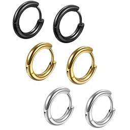 KARISHMA KREATIONS Men Set Of 3 Gold-Plated Stainless Steel Contemporary Hoop Earrings-image-73