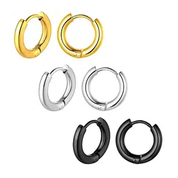 KARISHMA KREATIONS Unisex Set of 3 Silver-Plated Circular Stainless Steel Hoop Earrings-picture-33