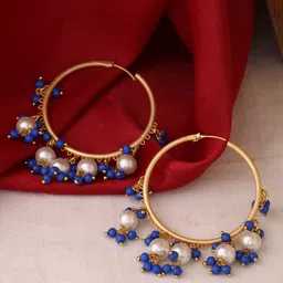 Shoshaa Gold-Toned & Blue Contemporary Hoop Earrings image 1