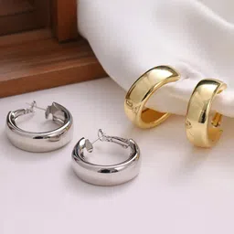 Jewels Galaxy Set of 2 Gold Plated & Silver Plated Hoop Earrings-image-32