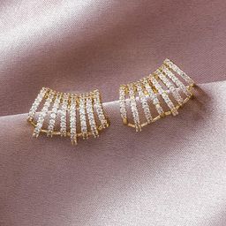 FIMBUL 92.5 Stainless Steel Artificial Stones Studded Geometric Ear Cuff-picture-35