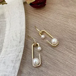 Krelin Gold Plated Beaded & Stone Studded Geometric Drop Earrings-picture-28