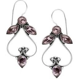 EL REGALO Silver-Plated & Purple Oxidised Artificial Stone Lantern Drop Earrings-picture-18