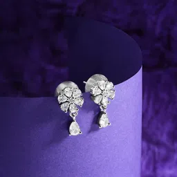 HOT AND BOLD Silver-Plated Zircon Floral Drop Earrings image 1