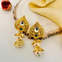ABDESIGNS Gold-Plated Kundan Studded & Beaded Classic Drop Earrings-picture-25