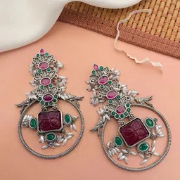 ABDESIGNS Silver-Plated Stone-Studded & Beaded Classic Drop Earrings-picture-30