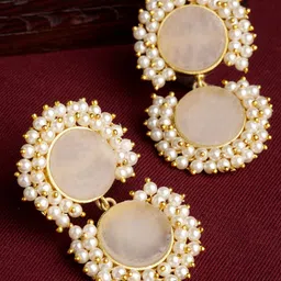 PANASH Gold-Toned & White Classic Drop Earrings-picture-37