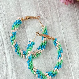 UNIVERSITY TRENDZ Gold-Plated Beaded Classic Hoop Earrings image 1