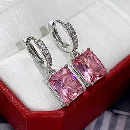 Designs & You Silver-Plated American Diamond Geometric Hoop Earrings-picture-32