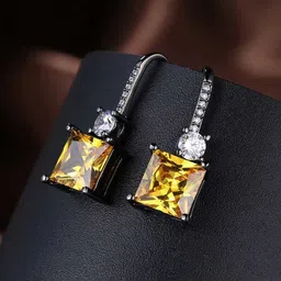 Jewels Galaxy Silver-Plated Cubic Zirconia Studded Square Drop Earrings-picture-41