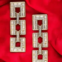 DressBerry Gold-Toned Crystals Studded Square Drop Earrings-image-53