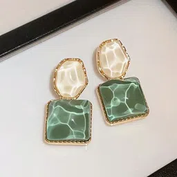 Celestique Artificial Stone Studded Geometric Shaped Drop Earrings-image-12