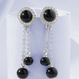 MINUTIAE Silver-Plated Crystals Studded Circular Tasselled Drop Earrings-picture-10