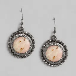 RICHEERA Silver-Toned & Beige Circular Drop Earrings-picture-18