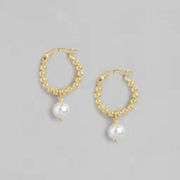 Zavya Gold-Plated & White Circular Hoop Earrings image 3