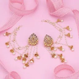 Sukkhi Gold-Toned & White Circular Drop Earrings image 1