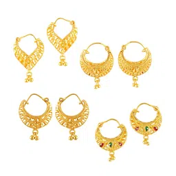 MEENAZ Set Of 4 Gold-Plated Circular Hoop Earrings-image-76