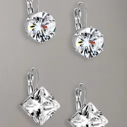 OOMPH Set Of 2 Silver-Toned & White Classic Hoop Earrings-image-2