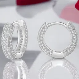 Jewels Galaxy Silver-Plated Cubic Zirconia Studded Circular Hoop Earrings-picture-40