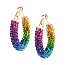 Shining Jewel - By Shivansh Gold-Plated Purple & Blue CZ Studded Circular Hoop Earrings-picture-17