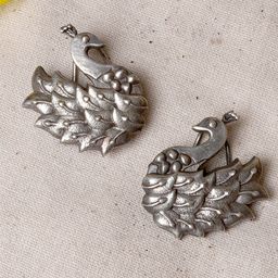 TEEJH Silver-Plated Peacock Shaped Ear Cuff Earrings-picture-39