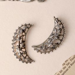 TEEJH Silver-Toned Crescent Shaped Studs Earrings-picture-2