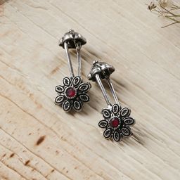 TEEJH Silver-Toned & Red Contemporary Ear Cuff Earrings-picture-39