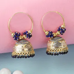 ANIKAS CREATION Gold Plated & Blue Contemporary Jhumkas Earrings-picture-22