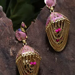ANIKAS CREATION Gold-Plated Pink Contemporary Jhumkas image 1