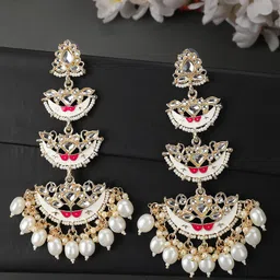 ANIKAS CREATION Gold-Plated Contemporary Kundan Drop Earrings-picture-20