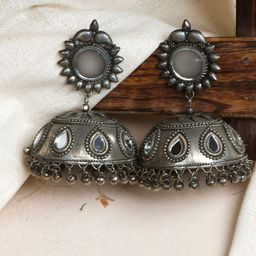 TEEJH Silver-Plated Dome Shaped Jhumkas Earrings-picture-18